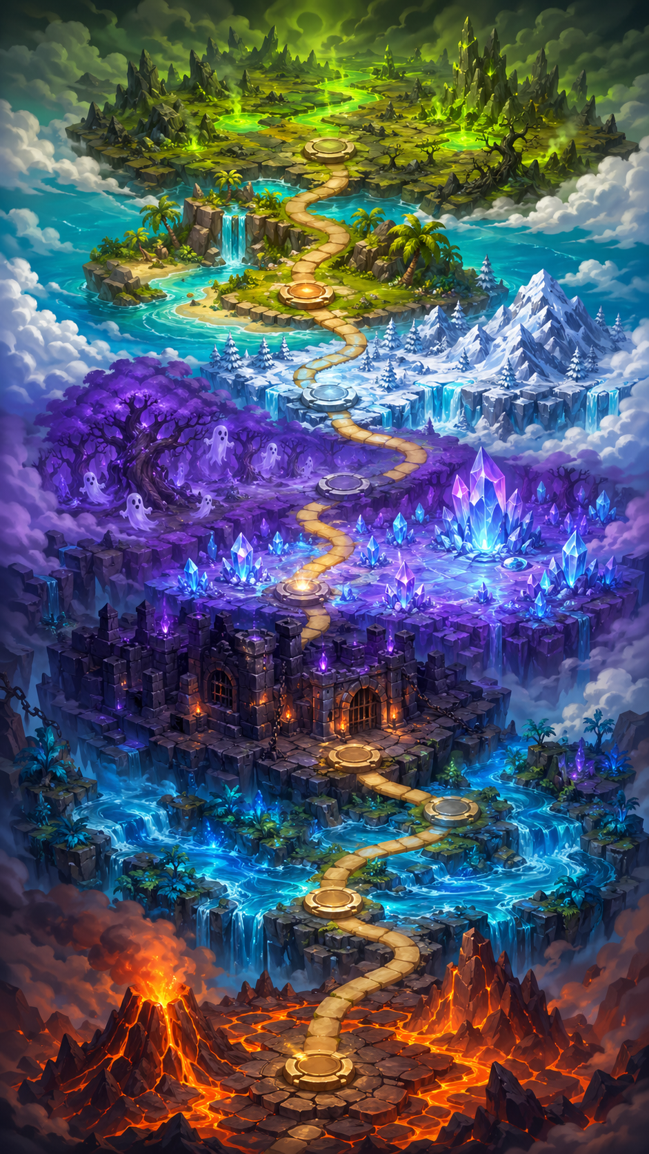 Mapa magicznej krainy Tando z 8 biomami